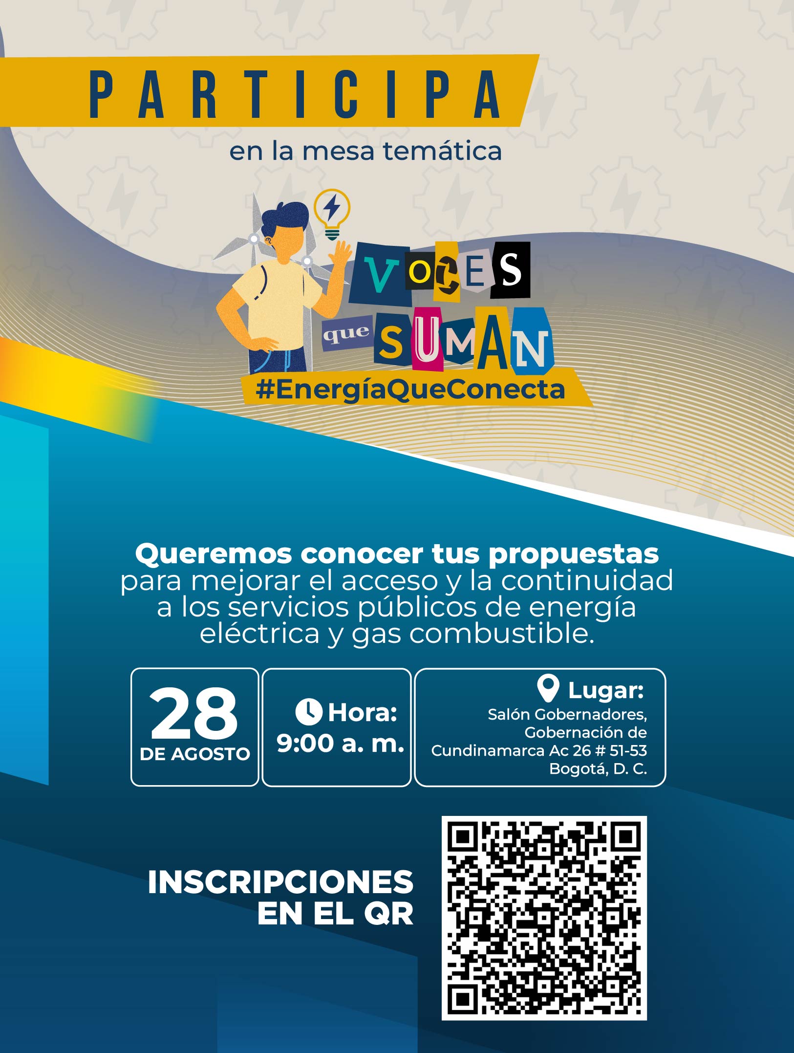 Invitación a inscribirse a la mesa temática sobre energía a realizarse el 28 de agosto, haz clic para ir al formulario