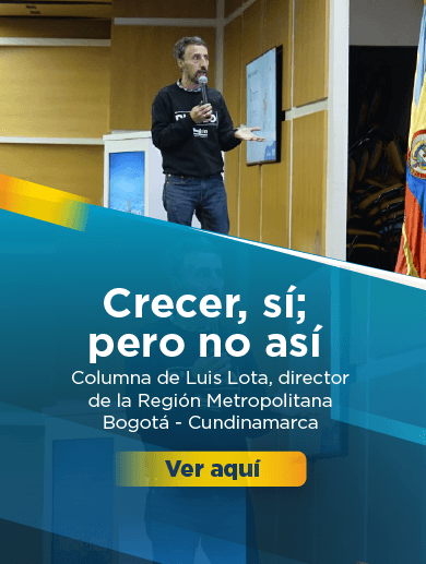 Diseño que muestra al director de la Región Metropolitana Bogotá - Cundinamarca, Luis Lota, durante la presentación de los resultados del estudio Huella Urbana