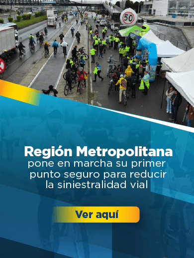 Banner muestra un puesto de control vial y en el costado derecho de la imagen dice: Región Metropolitana pone en marcha su primer punto seguro para reducir la siniestralidad vial