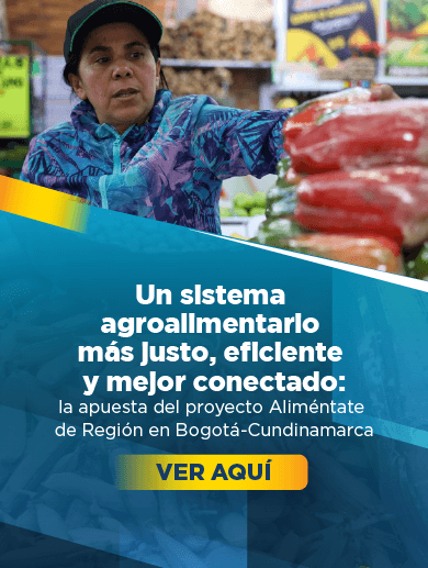 banner con una imagen de una mujer en un puesto de marcado en el que se aprecian en primer plano algunos pimentones y al borde un título que dice Un sistema agroalimentario más justo, eficiente y mejor conectado: la apuesta del proyecto Aliméntate de Región en Bogotá-Cundinamarca, clic para abrir la noticia