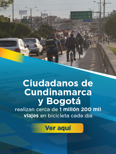 Banner muestra ciclistas en la ciudad de Bogotá con relación al Día Mundial de la bicicleta, clic para leer noticia relacionada