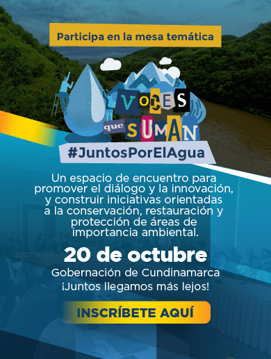 Banner informativo acerca de la mesa temática sobre el agua a realizarse el 20 de octubre y sobre la cual los interesados pueden ciclar aquí para abrir el formulario de inscripción