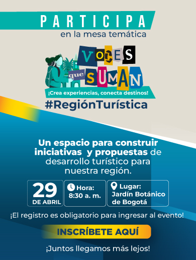 La RMBC abre convocatoria para participar en la Mesa Temática Presencial de Desarrollo Económico - turismo  el 29 de abril a las 8:30 a.m.  en el Jardín Botánico de Bogotá José Celestino Mutis, clic aquí para inscribirse