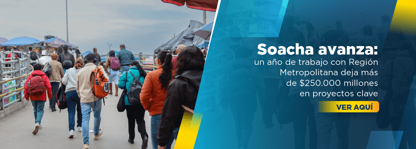 Banner alusivo al aniversario de asociatividad del municipio de Soacha a la RMBC