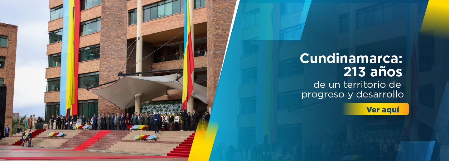 Diseño sobre el cumpleaños de la Gobernación de Cundinamarca. El diseño invita a hacer clic para leer la noticia.