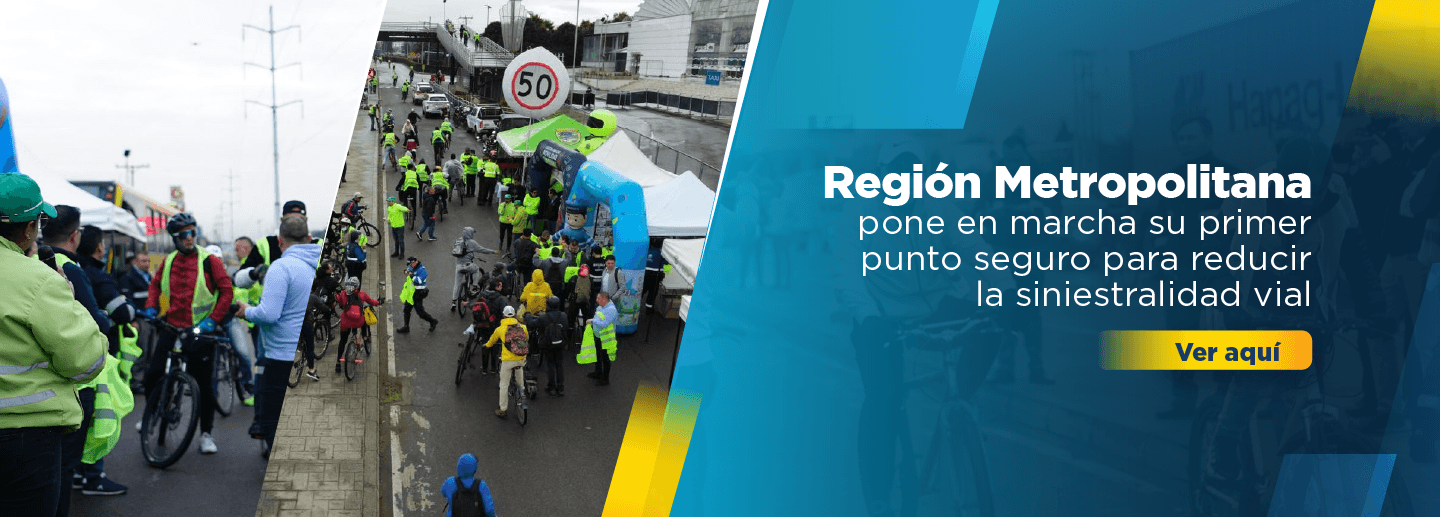 Banner muestra un puesto de control vial y en el costado derecho de la imagen dice: Región Metropolitana pone en marcha su primer punto seguro para reducir la siniestralidad vial