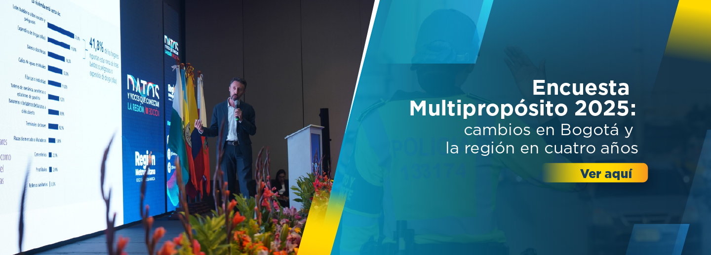 Banner sobre la encuesta multipropósito 2025 revelada por la Región Metropolitana durante la segunda edición de Datos y Voces que Conectan la Región