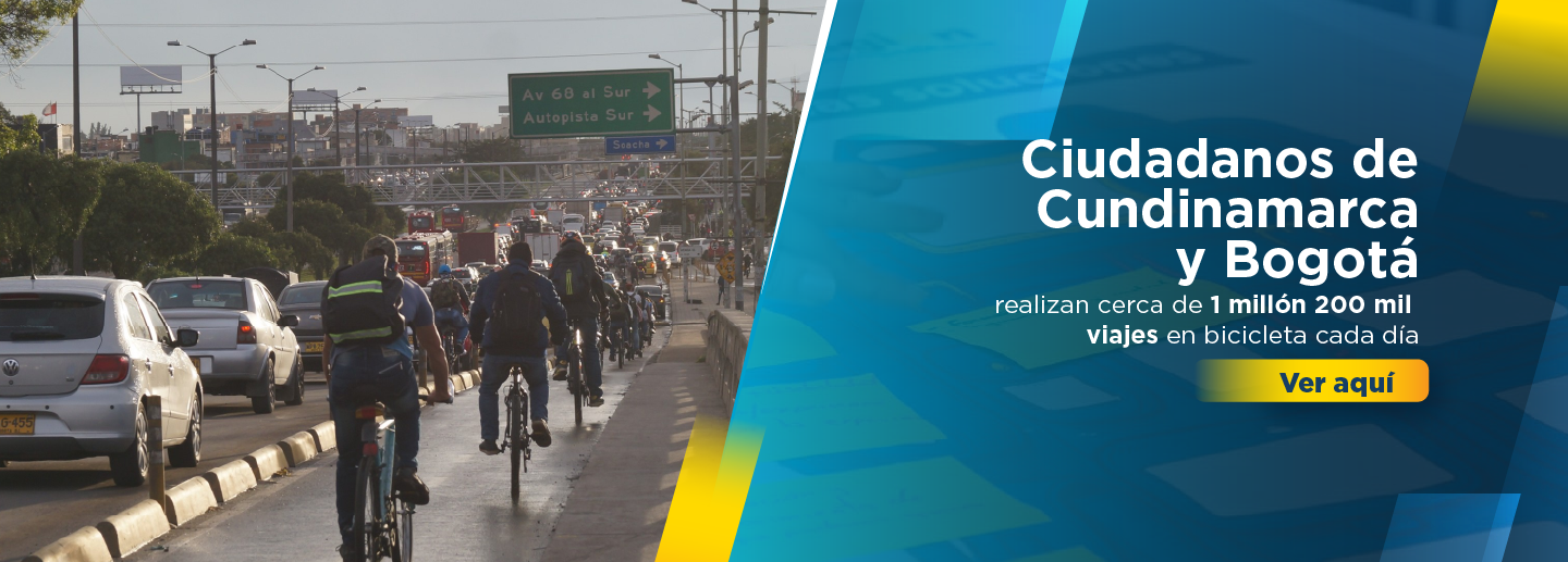 Banner muestra ciclistas en la ciudad de Bogotá con relación al Día Mundial de la bicicleta, clic para leer noticia relacionada