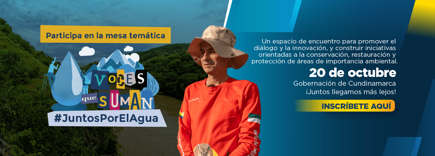 Banner informativo acerca de la mesa temática sobre el agua a realizarse el 20 de octubre y sobre la cual los interesados pueden ciclar aquí para abrir el formulario de inscripción