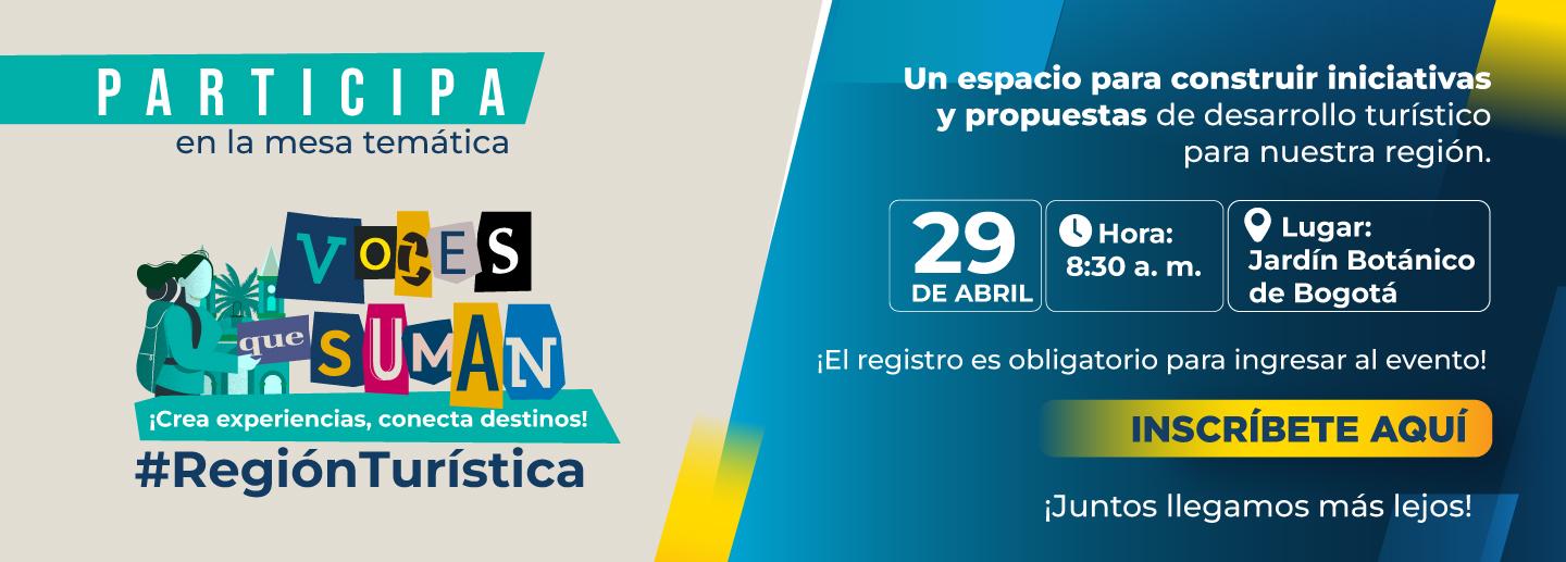 La RMBC abre convocatoria para participar en la Mesa Temática Presencial de Desarrollo Económico - turismo  el 29 de abril a las 8:30 a.m.  en el Jardín Botánico de Bogotá José Celestino Mutis, clic aquí para inscribirse