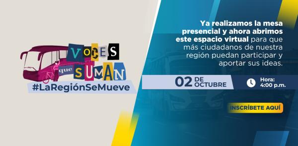 Banner sobre la convocatoria a la mesa temática virtual sobre movilidad el cual invita a inscribirse